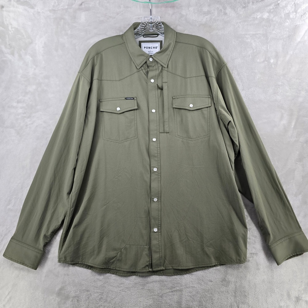 Poncho Shirt Men Large Green Long Sleeve Western Pearl Snap Performance Fishing